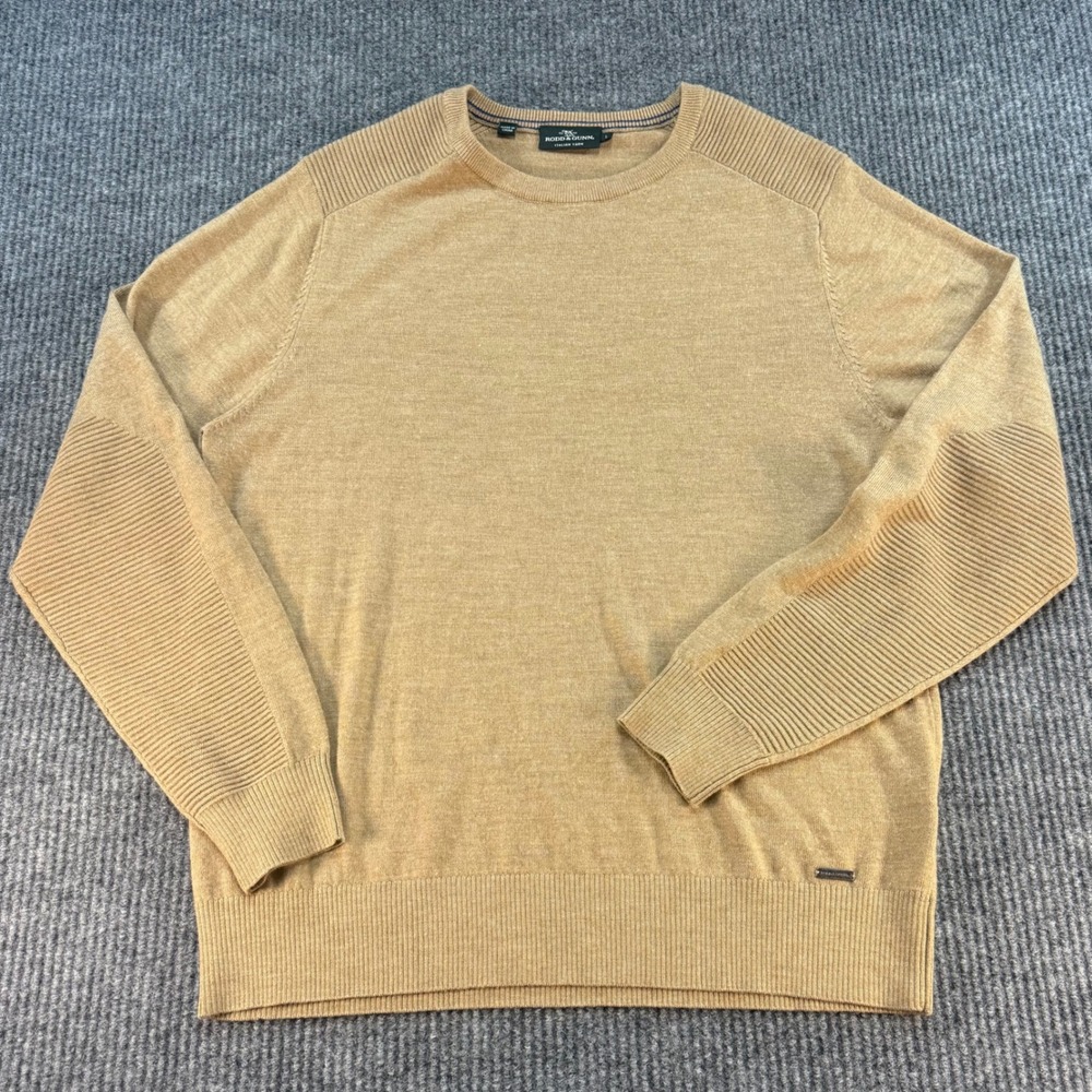 Rodd & Gunn Men Extra Fine Merino Wool Italian Yarn Crewneck Sweater Tan Large